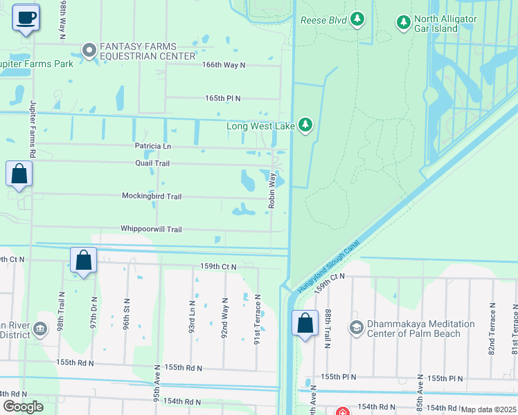 map of restaurants, bars, coffee shops, grocery stores, and more near 9120 Mockingbird Trail in Jupiter