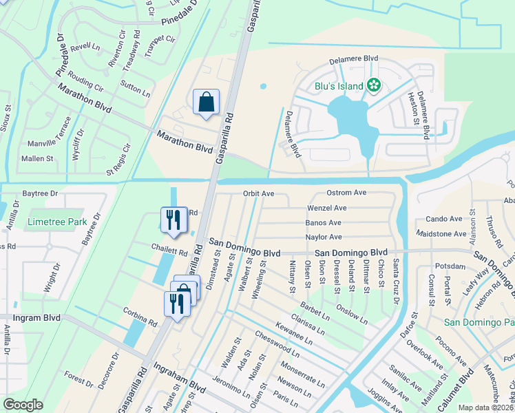 map of restaurants, bars, coffee shops, grocery stores, and more near 8051 Walbert Street in Port Charlotte