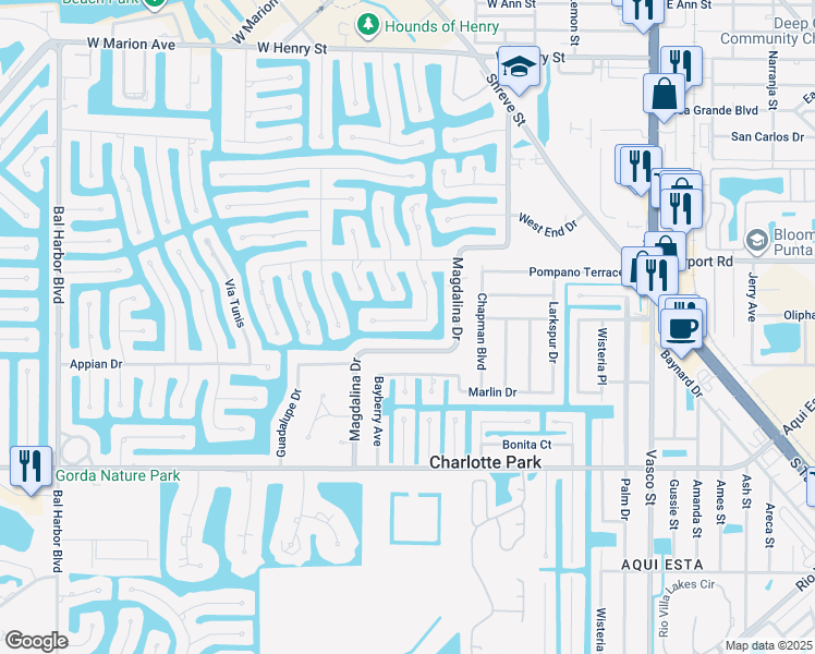 map of restaurants, bars, coffee shops, grocery stores, and more near 2808 Magdalina Drive in Punta Gorda