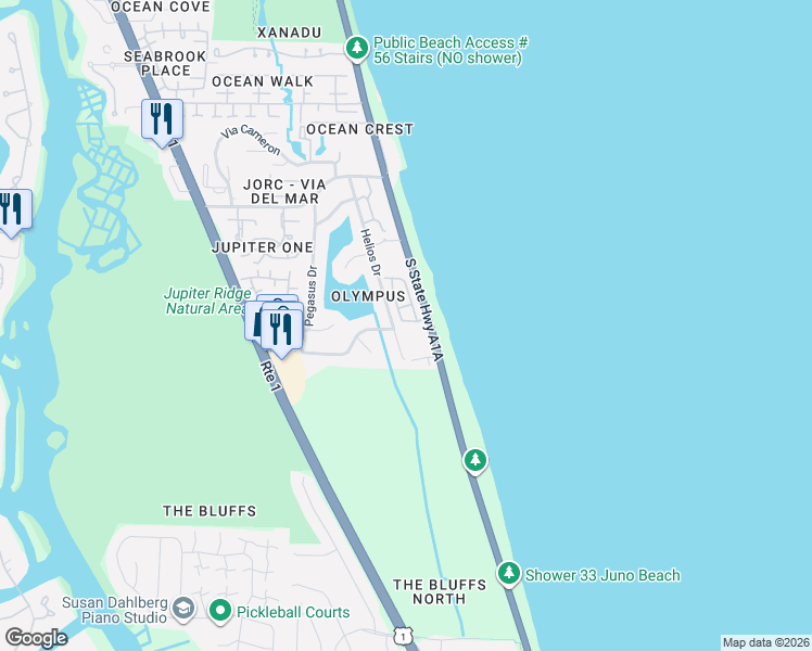 map of restaurants, bars, coffee shops, grocery stores, and more near 197 Helios Drive in Jupiter