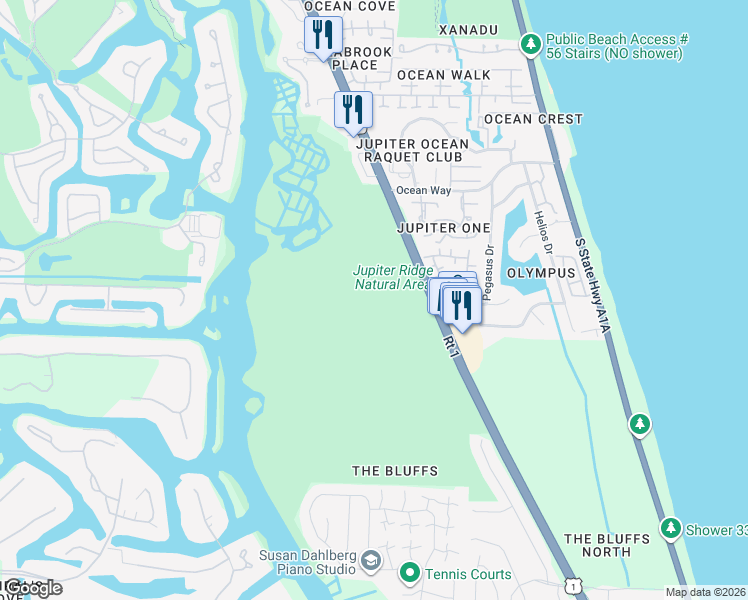 map of restaurants, bars, coffee shops, grocery stores, and more near 1800 U.S. 1 in Jupiter