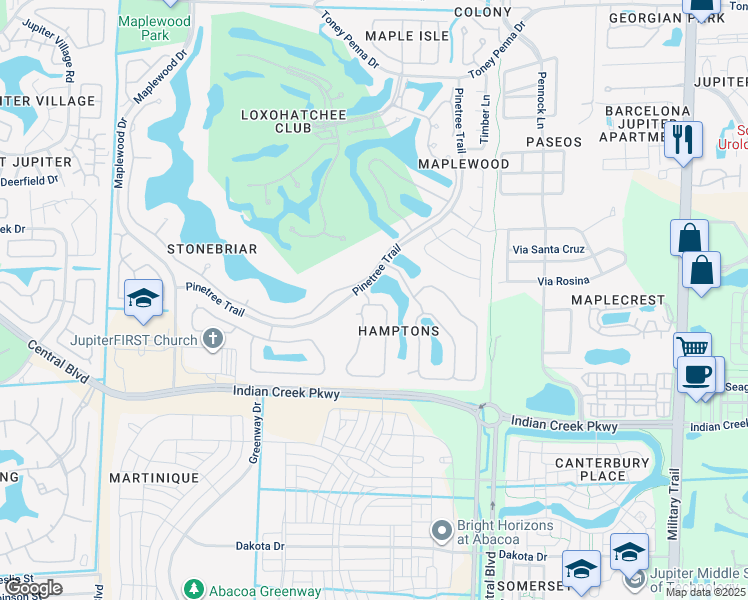 map of restaurants, bars, coffee shops, grocery stores, and more near 100 Hampton Circle in Jupiter