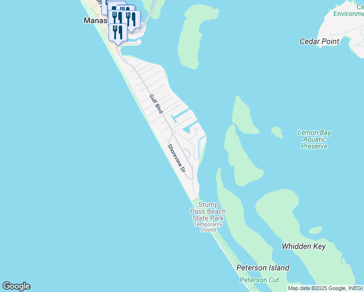 map of restaurants, bars, coffee shops, grocery stores, and more near 1205 Gulf Boulevard in Englewood