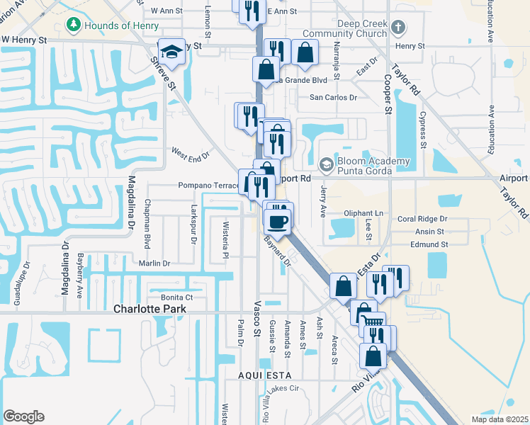 map of restaurants, bars, coffee shops, grocery stores, and more near 2529 Tamiami Trail in Punta Gorda