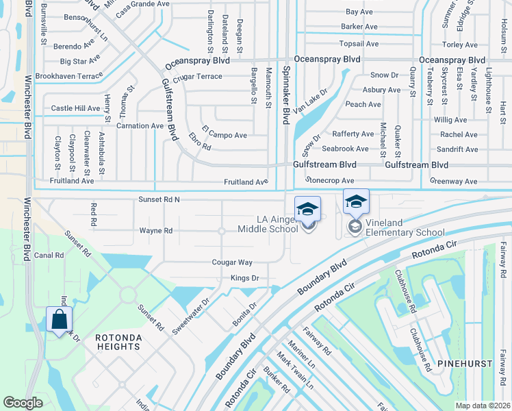 map of restaurants, bars, coffee shops, grocery stores, and more near 534 Sunset Road North in Rotonda West