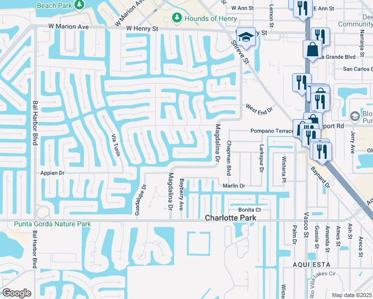 map of restaurants, bars, coffee shops, grocery stores, and more near 1326 Monte Carlo Court in Punta Gorda