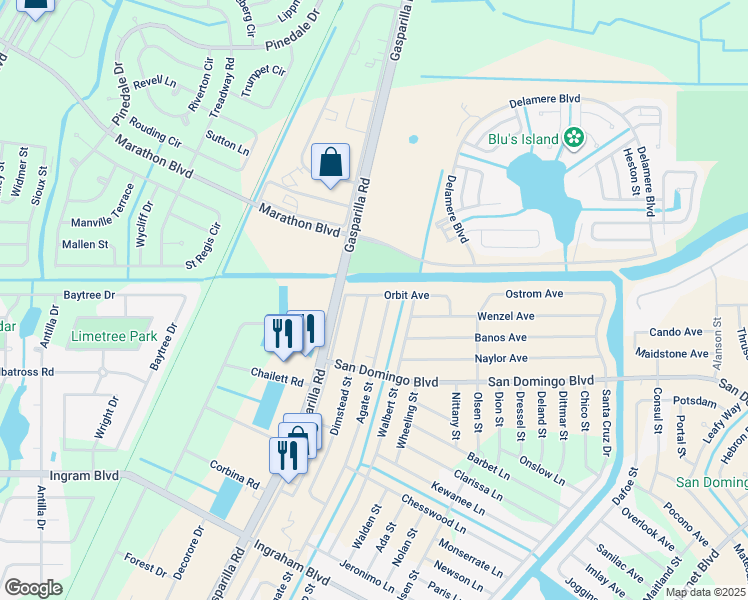 map of restaurants, bars, coffee shops, grocery stores, and more near 13922 Orbit Avenue in Port Charlotte