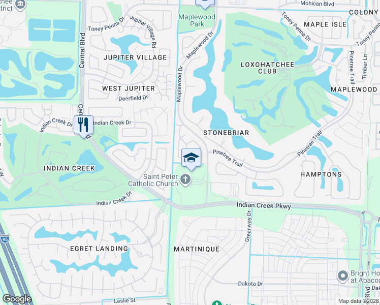 map of restaurants, bars, coffee shops, grocery stores, and more near 132 Saint Michaels Court in Jupiter