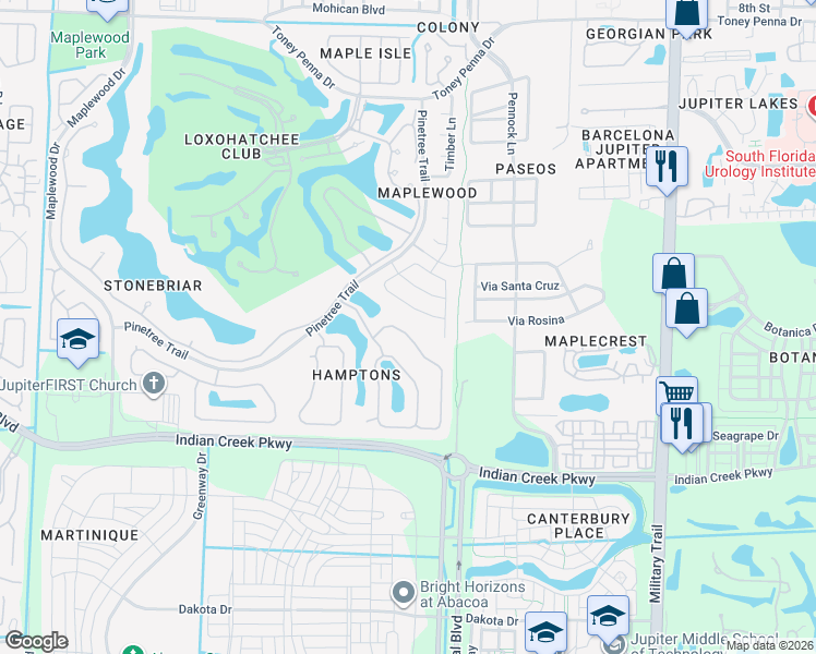 map of restaurants, bars, coffee shops, grocery stores, and more near 152 Bayberry Circle in Jupiter