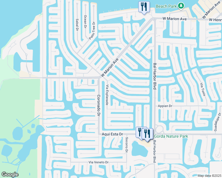 map of restaurants, bars, coffee shops, grocery stores, and more near 2390 El Cerito Court in Punta Gorda