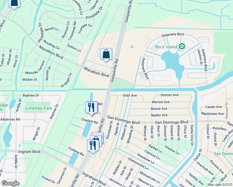 map of restaurants, bars, coffee shops, grocery stores, and more near 13922 Orbit Avenue in Port Charlotte