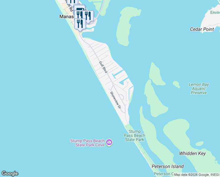 map of restaurants, bars, coffee shops, grocery stores, and more near 45 Beachcomber Lane in Englewood