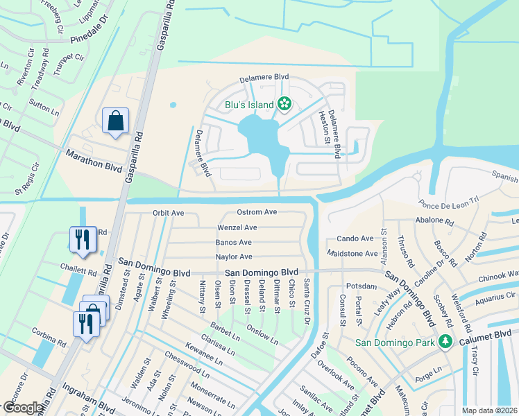 map of restaurants, bars, coffee shops, grocery stores, and more near 14166 Ostrom Avenue in Port Charlotte
