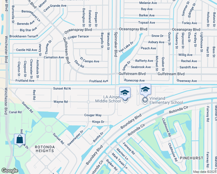 map of restaurants, bars, coffee shops, grocery stores, and more near 538 Sunset Road North in Rotonda West