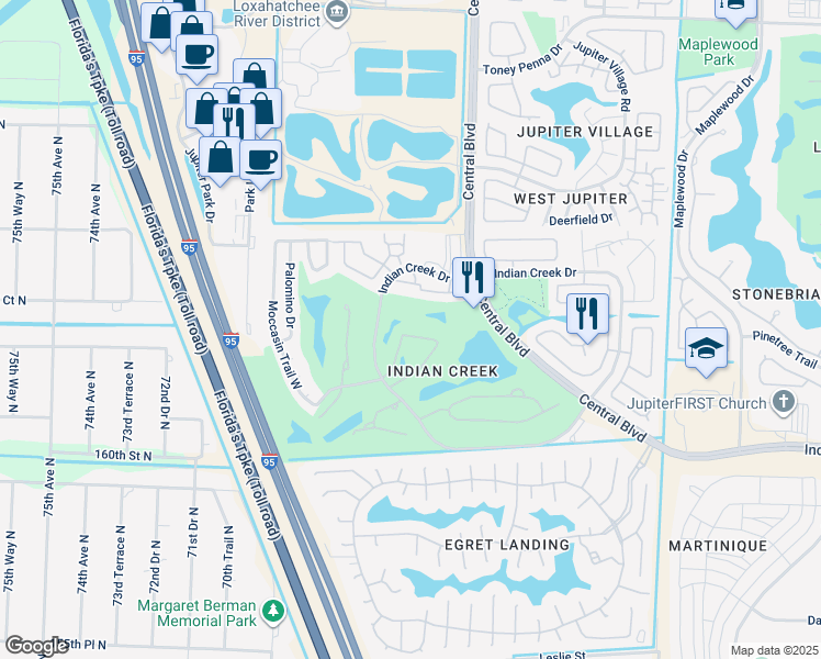 map of restaurants, bars, coffee shops, grocery stores, and more near 401f Pinecrest Circle in Jupiter