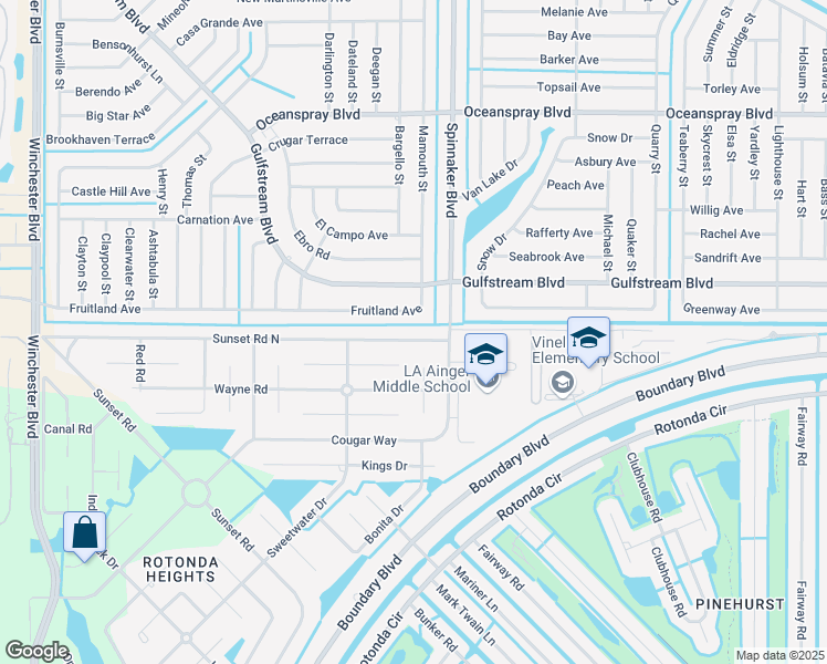 map of restaurants, bars, coffee shops, grocery stores, and more near 534 Sunset Road North in Rotonda West