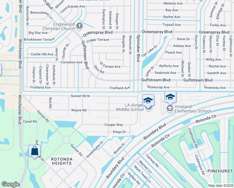 map of restaurants, bars, coffee shops, grocery stores, and more near 518 Sunset Road North in Rotonda West