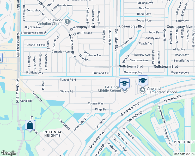 map of restaurants, bars, coffee shops, grocery stores, and more near 518 Sunset Road North in Rotonda West