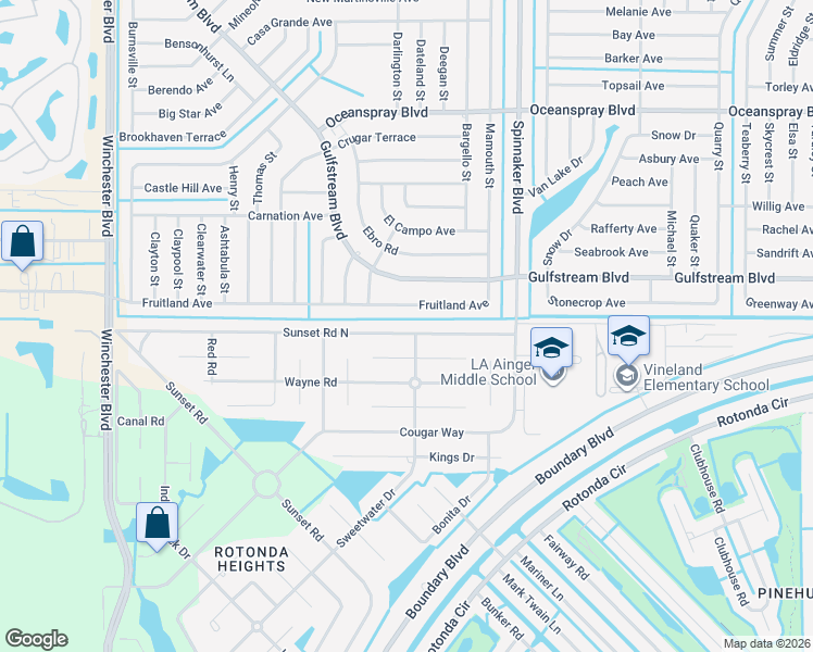 map of restaurants, bars, coffee shops, grocery stores, and more near 502 Sunset Road North in Rotonda West