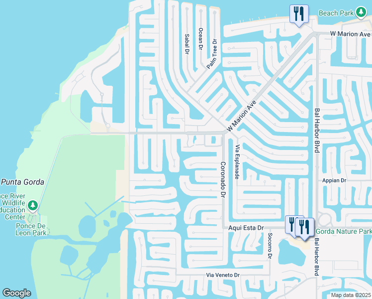 map of restaurants, bars, coffee shops, grocery stores, and more near 2645 West Marion Avenue in Punta Gorda