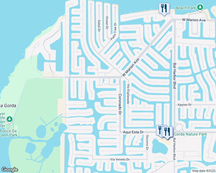 map of restaurants, bars, coffee shops, grocery stores, and more near 2521 West Marion Avenue in Punta Gorda