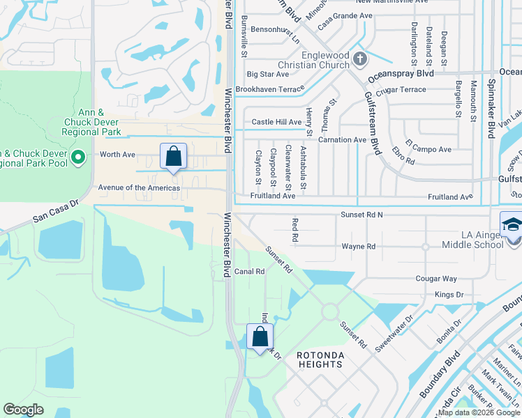 map of restaurants, bars, coffee shops, grocery stores, and more near 402 Sunset Road North in Rotonda West