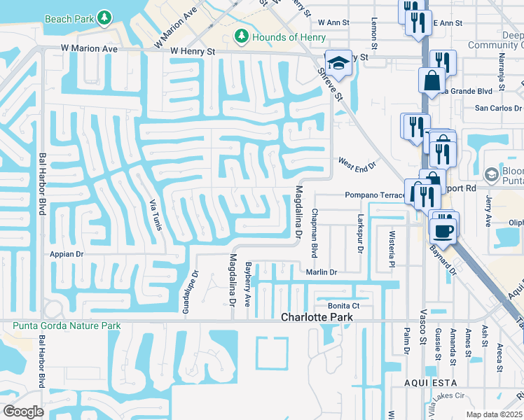 map of restaurants, bars, coffee shops, grocery stores, and more near 1326 Monte Carlo Court in Punta Gorda