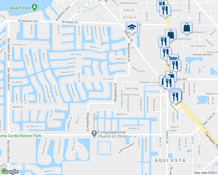 map of restaurants, bars, coffee shops, grocery stores, and more near 1330 Mediterranean Drive in Punta Gorda