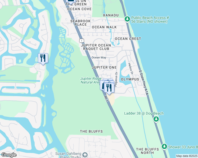 map of restaurants, bars, coffee shops, grocery stores, and more near 1801 U.S. 1 in Jupiter