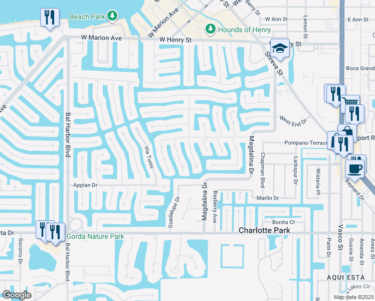 map of restaurants, bars, coffee shops, grocery stores, and more near 1323 Mineo Drive in Punta Gorda