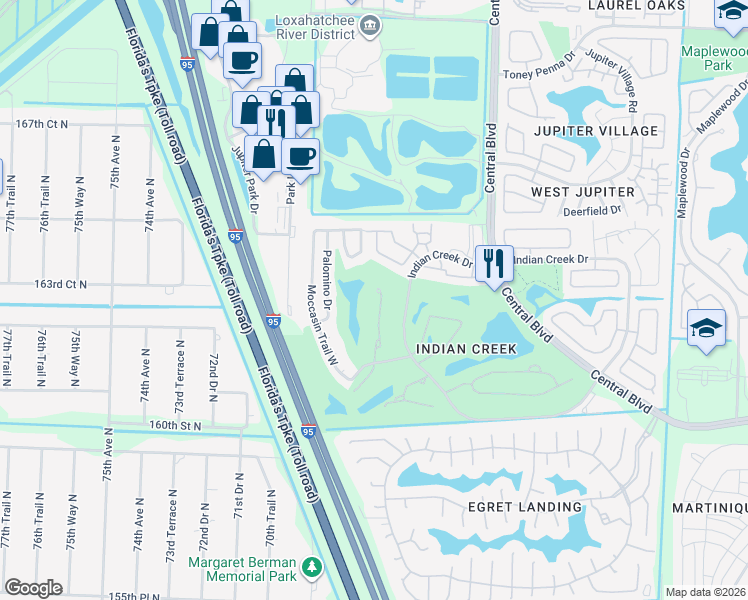 map of restaurants, bars, coffee shops, grocery stores, and more near 1132B Keystone Drive in Jupiter