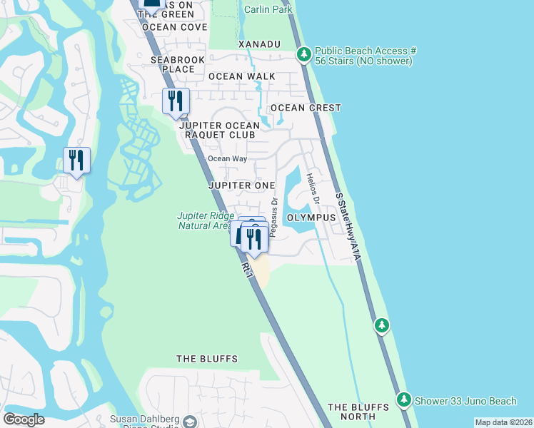map of restaurants, bars, coffee shops, grocery stores, and more near 1801 U.S. 1 in Jupiter