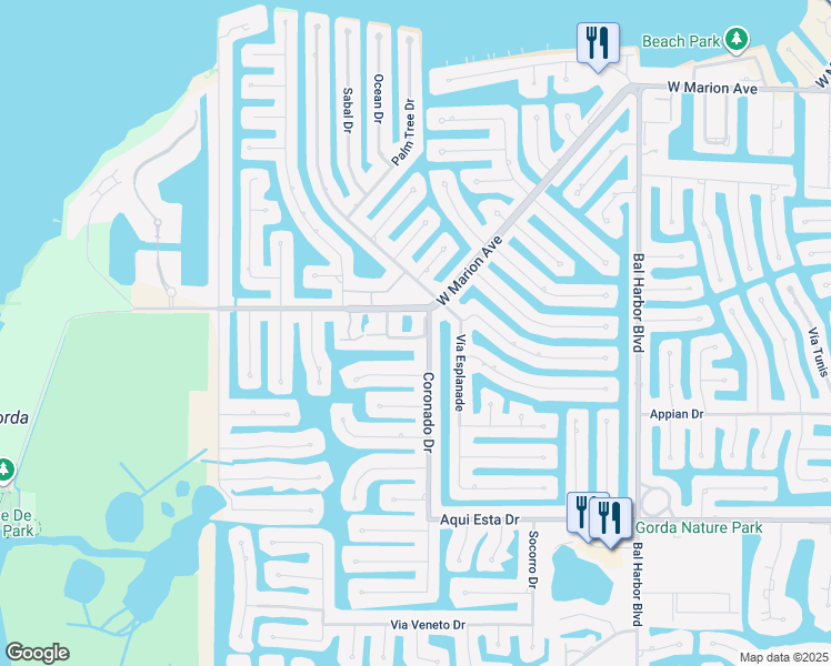 map of restaurants, bars, coffee shops, grocery stores, and more near 2521 West Marion Avenue in Punta Gorda