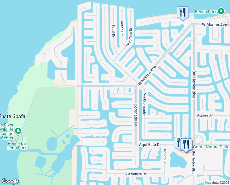map of restaurants, bars, coffee shops, grocery stores, and more near 2645 West Marion Avenue in Punta Gorda