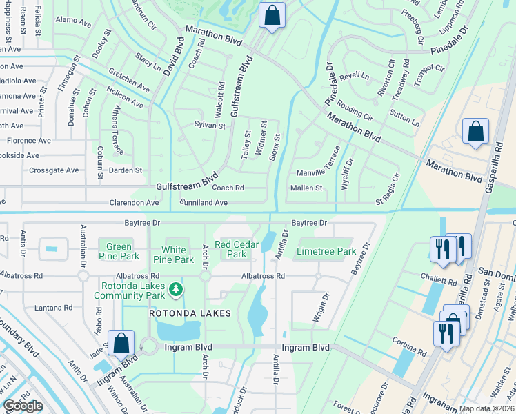 map of restaurants, bars, coffee shops, grocery stores, and more near 252 Baytree Drive in Rotonda West