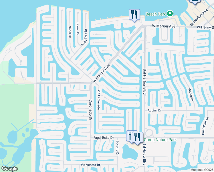 map of restaurants, bars, coffee shops, grocery stores, and more near 240 Belvedere Court in Punta Gorda