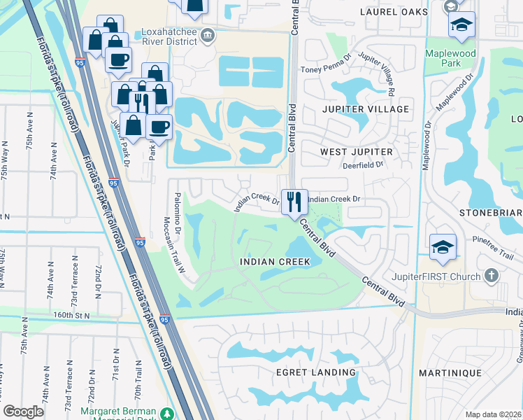 map of restaurants, bars, coffee shops, grocery stores, and more near 801 Wingfoot Drive in Jupiter