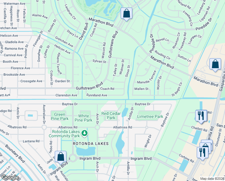 map of restaurants, bars, coffee shops, grocery stores, and more near 7568 Coach Road in Port Charlotte