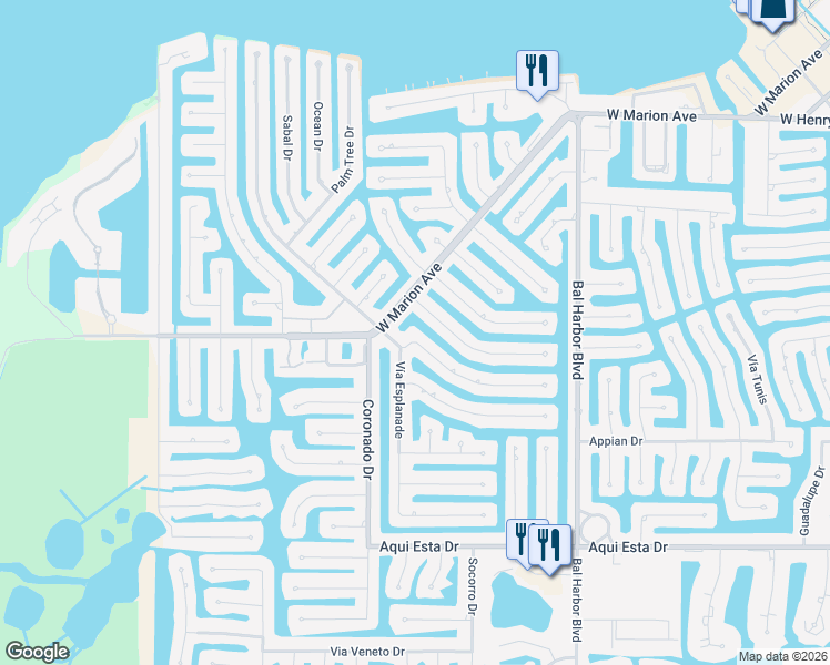map of restaurants, bars, coffee shops, grocery stores, and more near 240 Belvedere Court in Punta Gorda