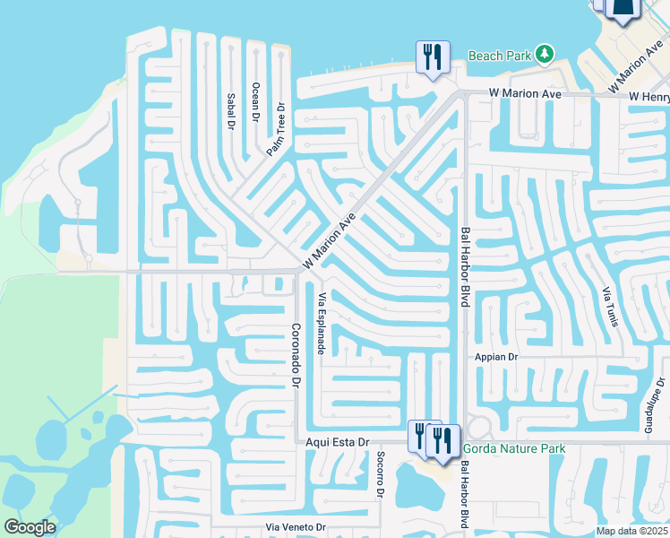 map of restaurants, bars, coffee shops, grocery stores, and more near 240 Belvedere Ct in Punta Gorda