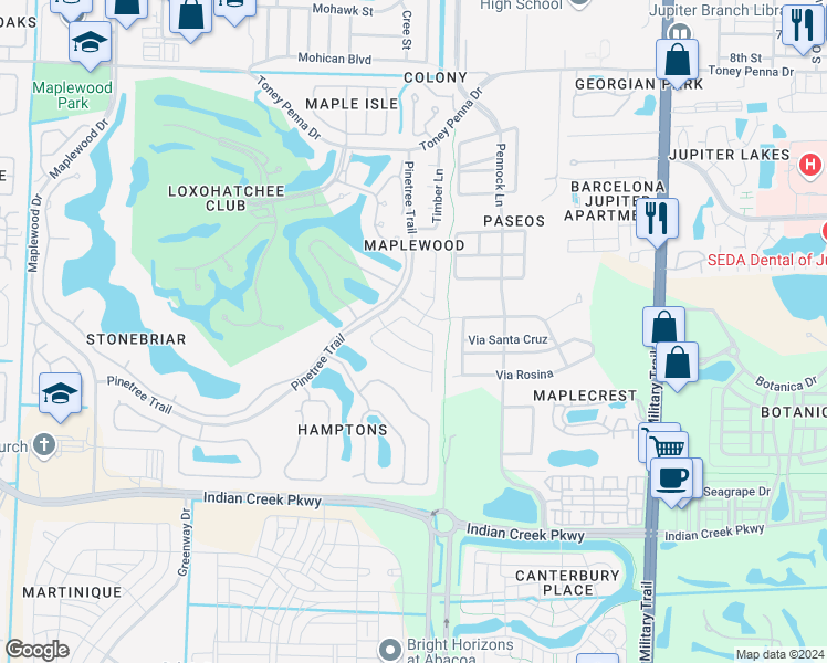 map of restaurants, bars, coffee shops, grocery stores, and more near 109 Bayberry Circle in Jupiter