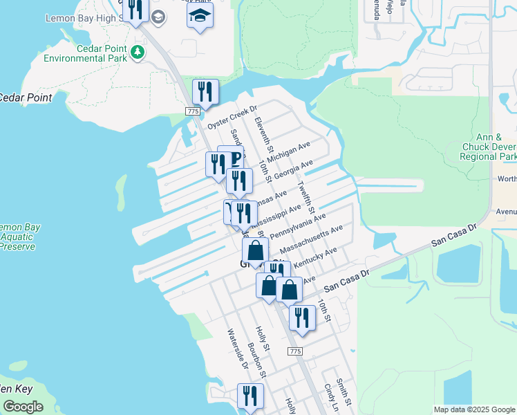map of restaurants, bars, coffee shops, grocery stores, and more near 2027 Arkansas Avenue in Englewood