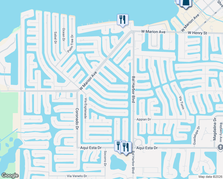 map of restaurants, bars, coffee shops, grocery stores, and more near 405 Sorrento Court in Punta Gorda