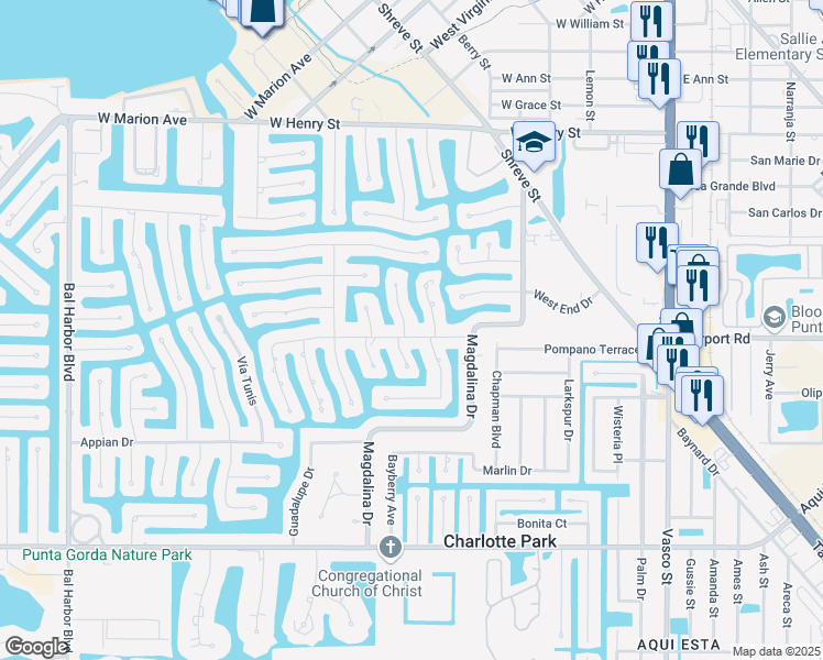 map of restaurants, bars, coffee shops, grocery stores, and more near 1244 Riding Rocks Lane in Punta Gorda
