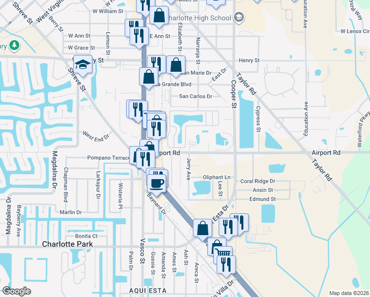 map of restaurants, bars, coffee shops, grocery stores, and more near 2400 Sunshine Boulevard in Punta Gorda