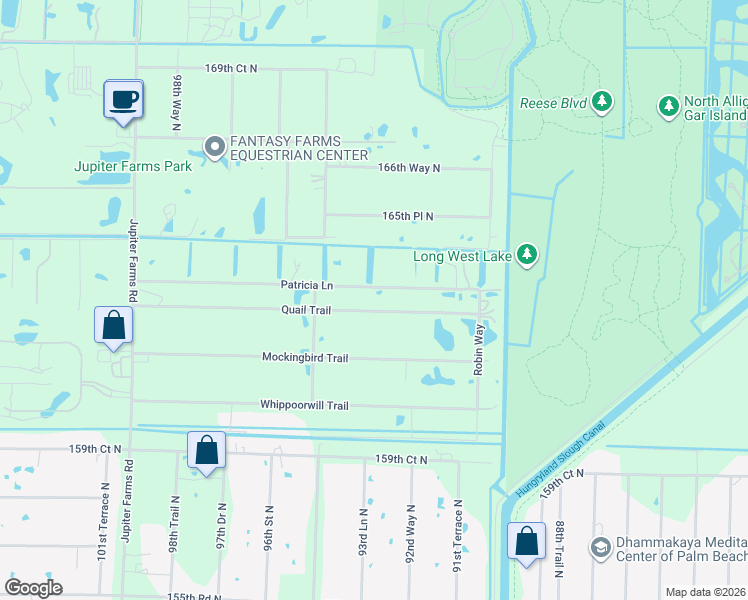 map of restaurants, bars, coffee shops, grocery stores, and more near 9293 Quail Trail in Jupiter
