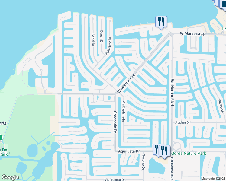 map of restaurants, bars, coffee shops, grocery stores, and more near in Punta Gorda