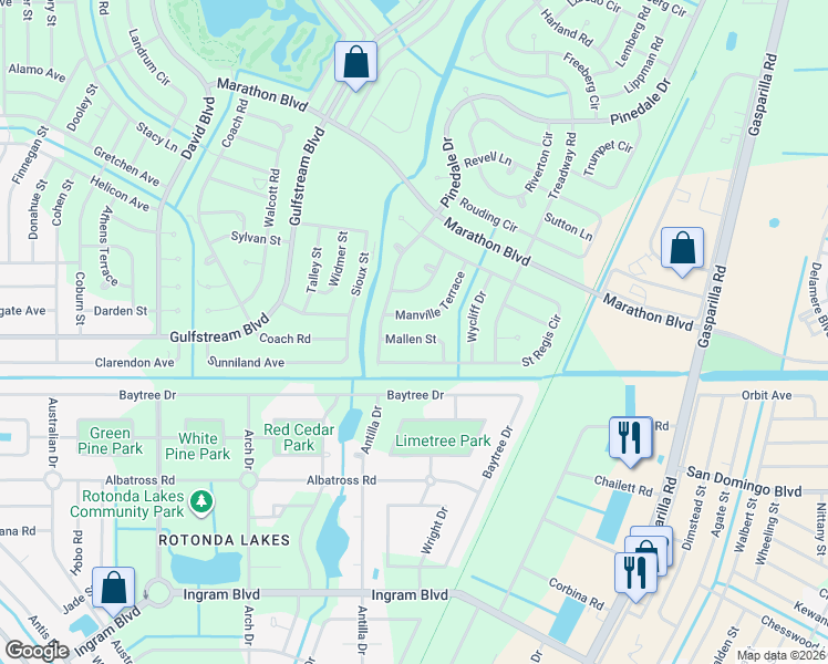 map of restaurants, bars, coffee shops, grocery stores, and more near 13062 Mallen Street in Port Charlotte
