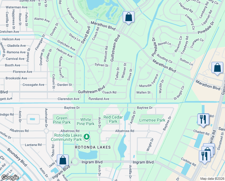 map of restaurants, bars, coffee shops, grocery stores, and more near 7568 Coach Road in Port Charlotte