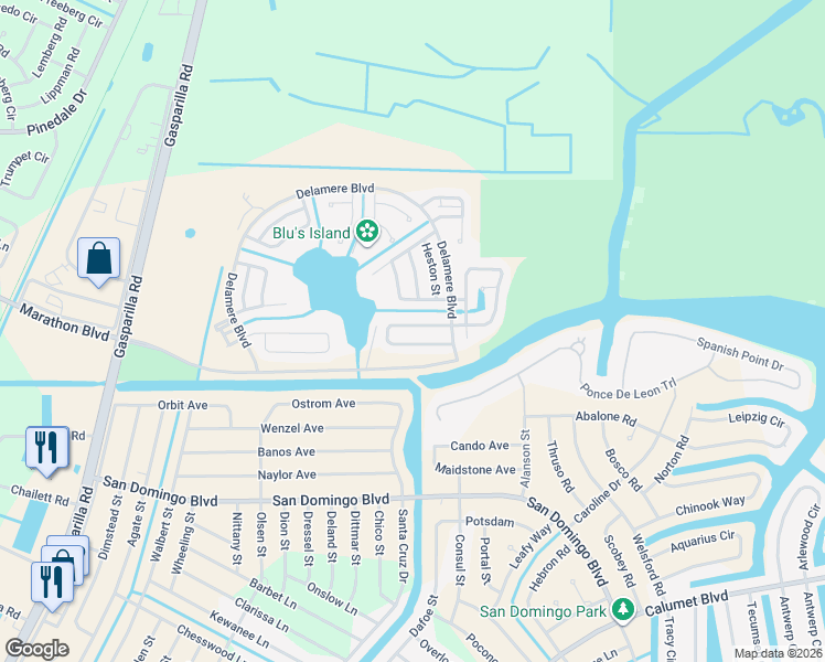 map of restaurants, bars, coffee shops, grocery stores, and more near 7540 Danvers Circle in Port Charlotte